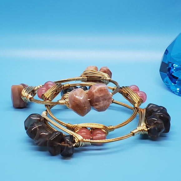 Hawaiian artisan faux gem wrap bangles Set of 3 - Picture 4 of 8